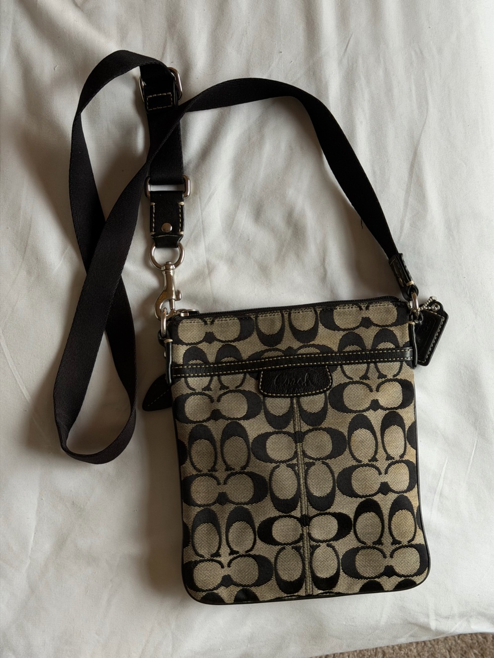 Vintage Coach Khaki and Black Signature Crossbody Bag